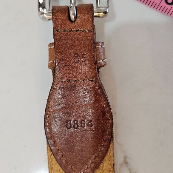 Cinderella Brown Leather Belt With Silver Buckle & Contrast Stitching M/L Size - Picture 8 of 9